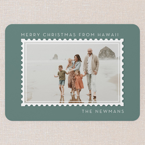 Seasonal Stamp Holiday Card, Blue, 5x7 Flat, Write Your Own, Matte, Signature Smooth Cardstock, Rounded