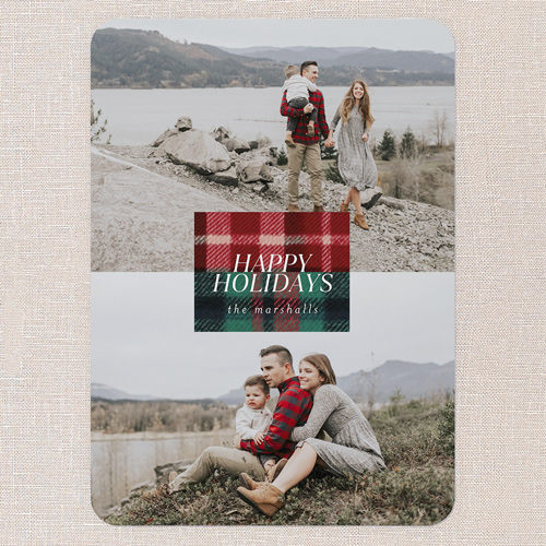 Plaid Split Holiday Card, Red, 5x7 Flat, Write Your Own, Matte, Signature Smooth Cardstock, Rounded