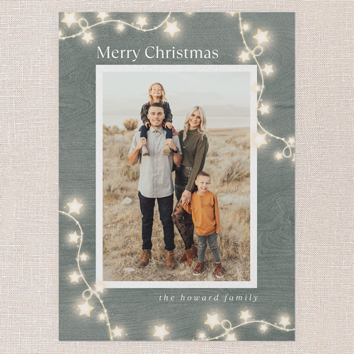 Star Lit Holiday Card, Green, 5x7 Flat, Write Your Own, Pearl Shimmer Cardstock, Square, Green