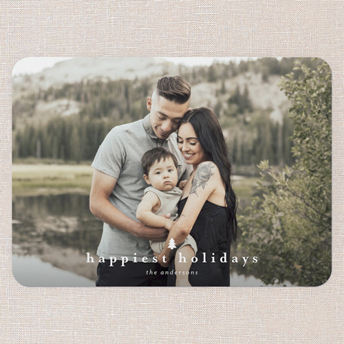 Serene Holiday Pine Holiday Card, Green, 5x7 Flat, Write Your Own, Pearl Shimmer Cardstock, Rounded, Green