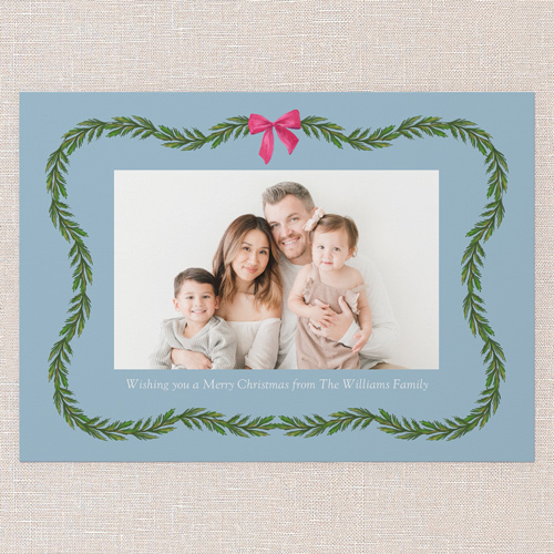 Evergreen Garland Delight Holiday Card, Blue, 5x7 Flat, Write Your Own, 100% Recycled Cardstock , Square, Blue