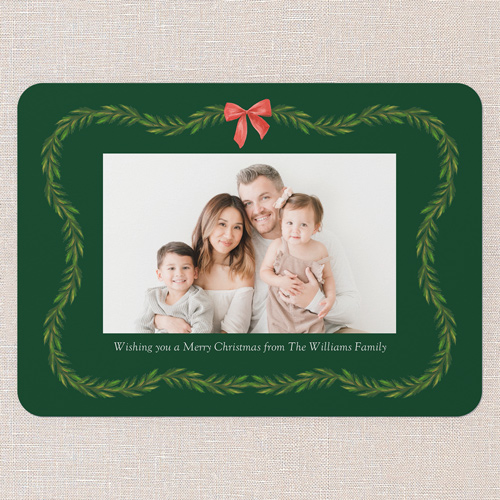 Evergreen Garland Delight Holiday Card, Green, 5x7 Flat, Write Your Own, Pearl Shimmer Cardstock, Rounded, Green