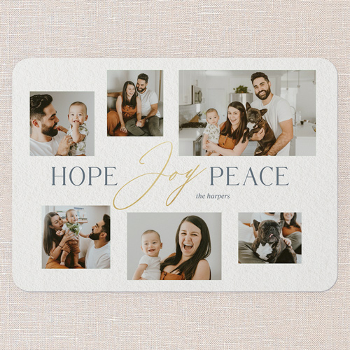 Hope Joy Peace Holiday Card, White, 5x7 Flat, Holiday, Pearl Shimmer Cardstock, Rounded