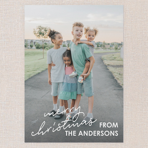 Family Signoff Holiday Card, White, 5x7 Flat, Christmas, Pearl Shimmer Cardstock, Square, White