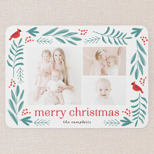 Cheerful Holly Holiday Card, White, 5x7 Flat, Christmas, Standard Smooth Cardstock, Rounded