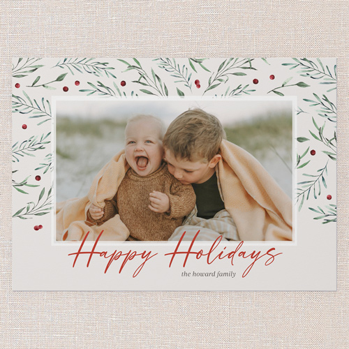 Holly Heaven Holiday Card, Grey, 5x7 Flat, Holiday, Pearl Shimmer Cardstock, Square, Whisper Gray