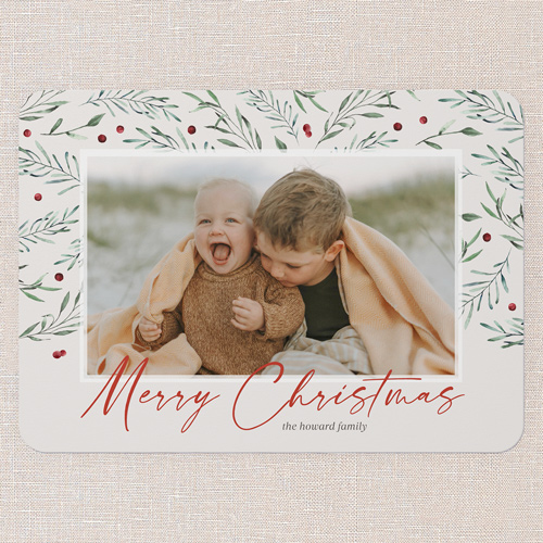 Holly Heaven Holiday Card, Grey, 5x7 Flat, Christmas, Matte, Signature Smooth Cardstock, Rounded, Whisper Gray