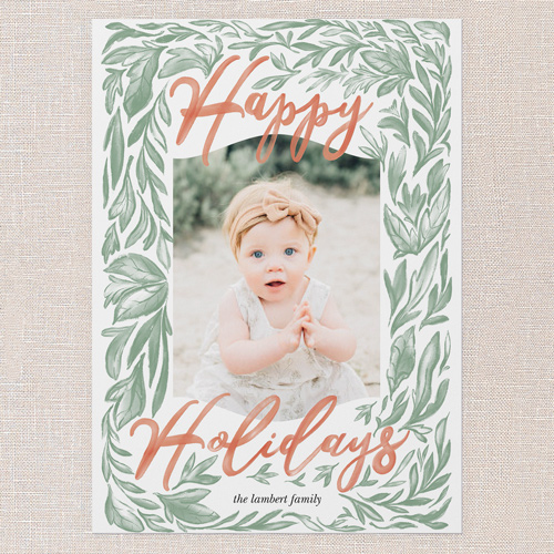 Boho Botanical Merriment Holiday Card, White, 5x7 Flat, Holiday, Luxe Double-Thick Cardstock, Square