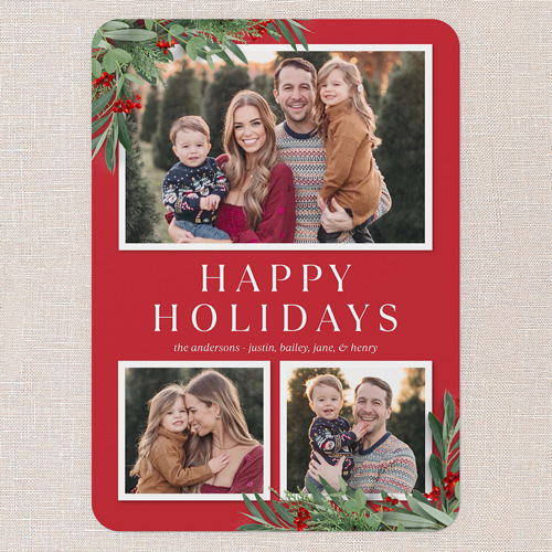 Botanical Basics Holiday Card, Red, 5x7 Flat, Holiday, Pearl Shimmer Cardstock, Rounded, Radish