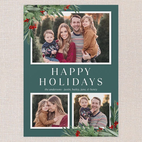 Botanical Basics Holiday Card, Green, 5x7 Flat, Holiday, Pearl Shimmer Cardstock, Square, Seaweed