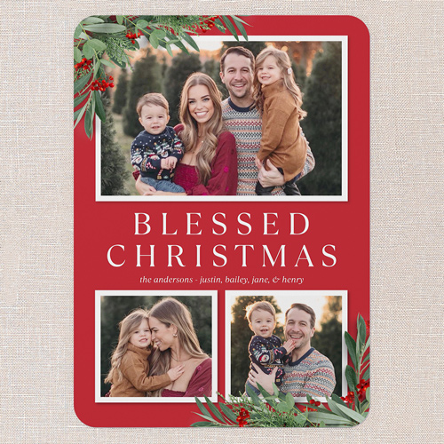 Botanical Basics Holiday Card, Red, 5x7 Flat, Religious, Pearl Shimmer Cardstock, Rounded, Radish