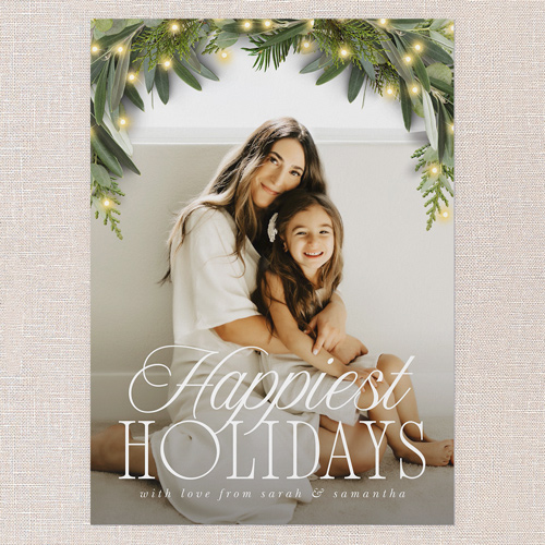 Glowy Botanical Holiday Card, White, 5x7 Flat, Holiday, Pearl Shimmer Cardstock, Square, White