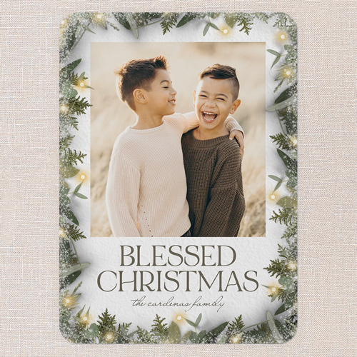 Lit Wreath Holiday Card, White, 5x7 Flat, Religious, 100% Recycled Cardstock , Rounded, White