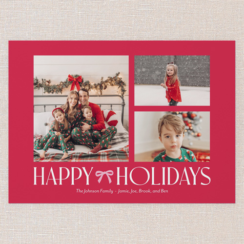 Bow Motif Holiday Card, Red, 5x7 Flat, Holiday, 100% Recycled Cardstock , Square, Red