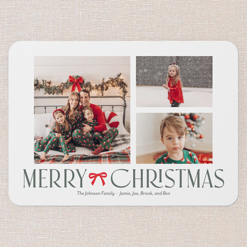 Bow Motif Holiday Card, White, 5x7 Flat, Christmas, 100% Recycled Cardstock , Rounded, White