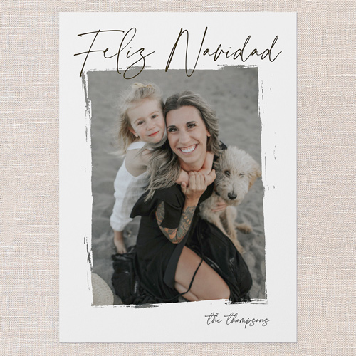 Brushwork Frame Holiday Card, White, 5x7 Flat, Feliz Navidad, 100% Recycled Cardstock , Square, White