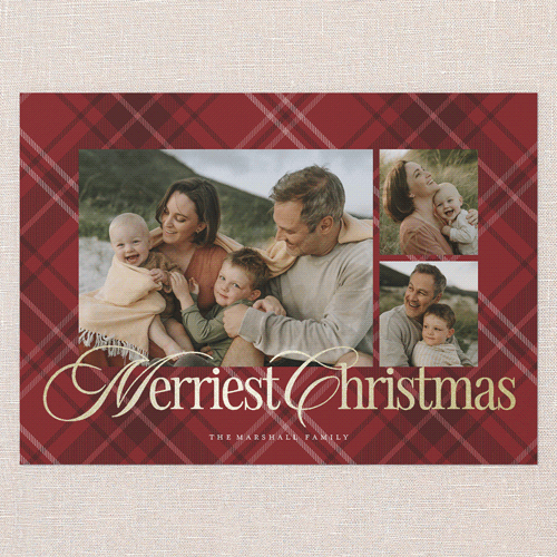 Classic Plaid Shine Holiday Card, Red, Gold Foil, 5x7 Flat, Christmas, Matte, Signature Smooth Cardstock, Square, Red