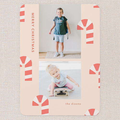 Candy Cane Cadence Holiday Card, Pink, 5x7 Flat, Write Your Own Greeting, 100% Recycled Cardstock ?, Rounded