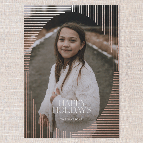 Glamorous Holiday Deco Holiday Card, White, Rose Gold Foil, 5x7 Flat, Write Your Own, Pearl Shimmer Cardstock, Square, White