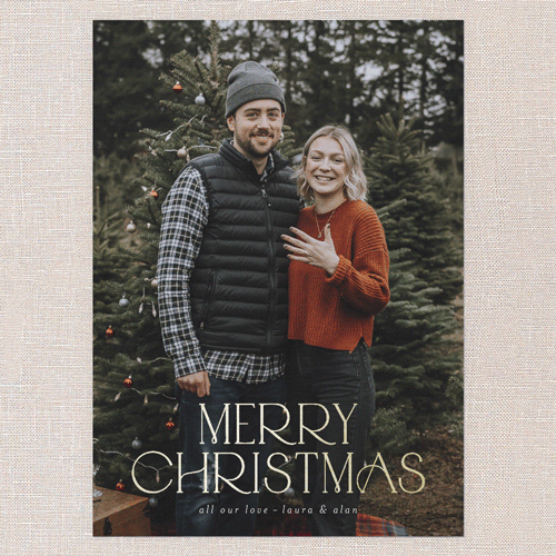 Simply Deco Charm Holiday Card, White, Gold Foil, 5x7 Flat, Christmas, Pearl Shimmer Cardstock, Square, White