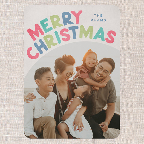 Groovy Greetings Holiday Card, Pink, 5x7 Flat, Christmas, 100% Recycled Cardstock , Rounded, Flamingo