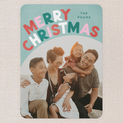 Groovy Greetings Holiday Card, Green, 5x7 Flat, Christmas, Pearl Shimmer Cardstock, Rounded, Green