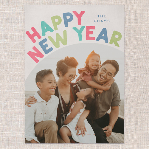 Groovy Greetings Holiday Card, Pink, 5x7 Flat, New Year, Standard Smooth Cardstock, Square, Flamingo