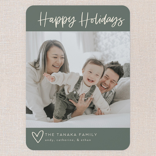 Heartfelt Charm Holiday Card, Green, 5x7 Flat, Holiday, Standard Smooth Cardstock, Rounded