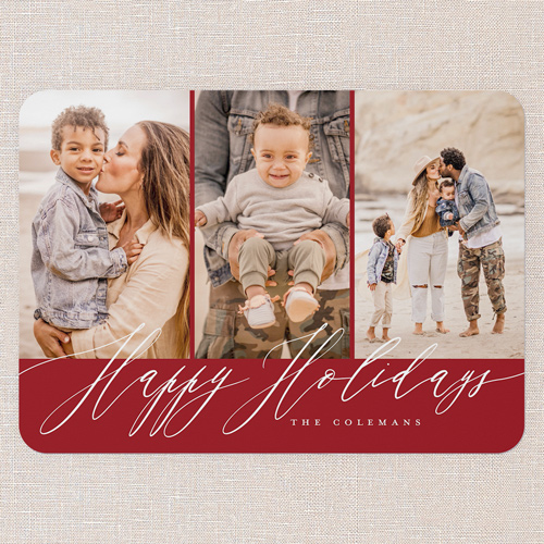 Stylized Sentiment Holiday Card, Red, 5x7 Flat, Holiday, Pearl Shimmer Cardstock, Rounded, Red