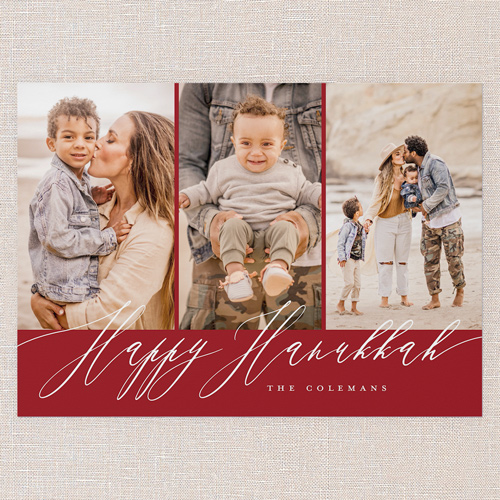 Stylized Sentiment Holiday Card, Red, 5x7 Flat, Hanukkah, Pearl Shimmer Cardstock, Square, Red