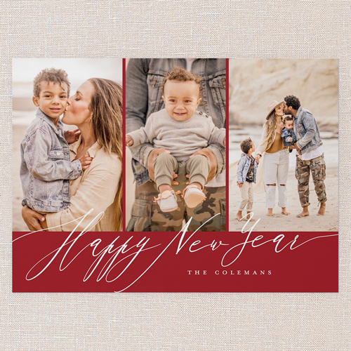 Stylized Sentiment Holiday Card, Red, 5x7 Flat, New Year, 100% Recycled Cardstock , Square, Red