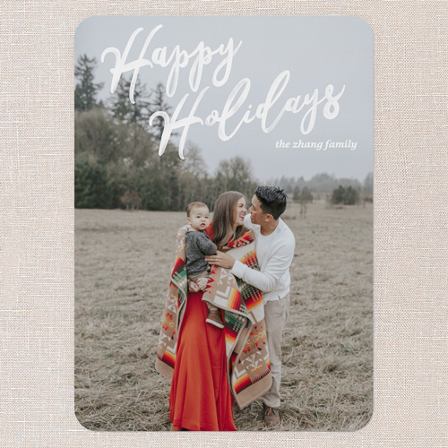 Scripted Winter Wishes Holiday Card, White, 5x7 Flat, Holiday, Matte, Signature Smooth Cardstock, Rounded, White