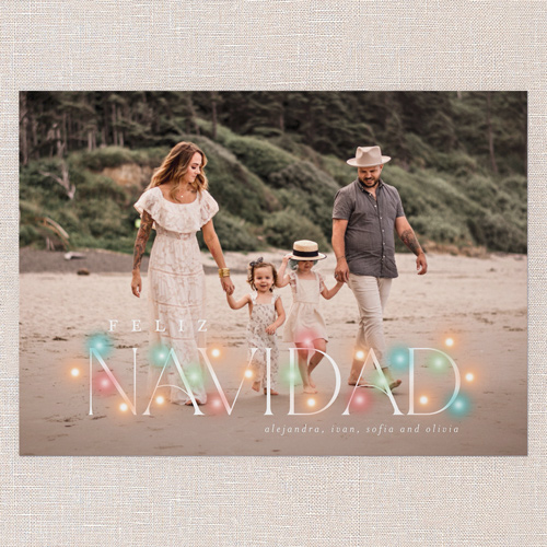 Shimmering Holiday String Holiday Card, Green, 5x7 Flat, Feliz Navidad, Standard Smooth Cardstock, Square, Green