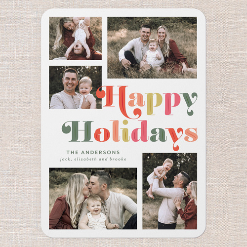 Cheerful Holiday Charm Holiday Card, White, 5x7 Flat, Holiday, Standard Smooth Cardstock, Rounded