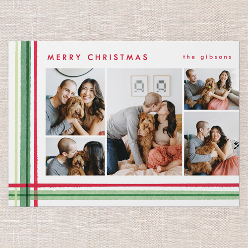 Overlapping Plaid Holiday Card, Green, 5x7 Flat, Write Your Own, 100% Recycled Cardstock , Square, Green