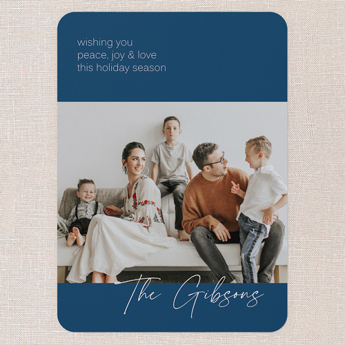 Family Signature Holiday Card, Blue, 5x7 Flat, Write Your Own, Standard Smooth Cardstock, Rounded