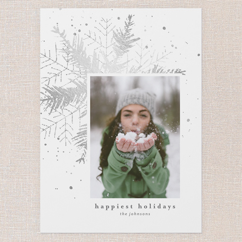 Snowflake Impression Holiday Card, Grey, 5x7 Flat, Write Your Own, Standard Smooth Cardstock, Square