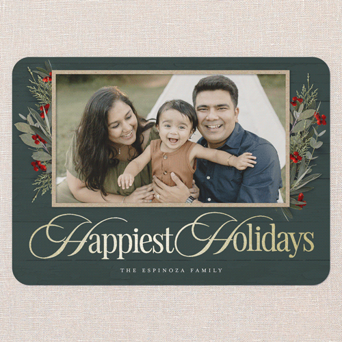 Fancy Florals Holiday Card, Green, Gold Foil, 5x7 Flat, Holiday, Matte, Signature Smooth Cardstock, Rounded, Seaweed