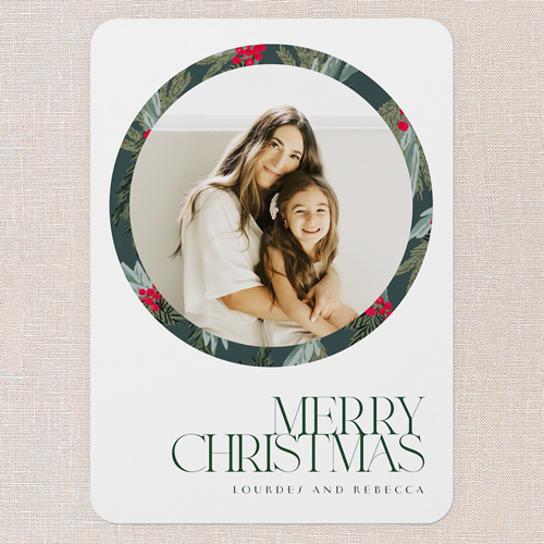 Timeless Evergreen Wreath Holiday Card, White, 5x7 Flat, Christmas, Standard Smooth Cardstock, Rounded, White