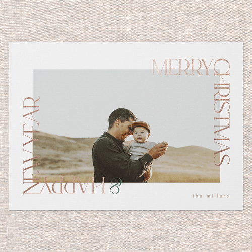 Radiant Reflections Holiday Card, Rose Gold Foil, White, 5x7 Flat, Christmas, Pearl Shimmer Cardstock, Square, White