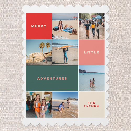 Merry Adventures Holiday Card, Red, 5x7 Flat, Write Your Own Greeting, Pearl Shimmer Cardstock, Scallop