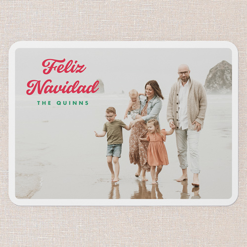 Retro Merry Cheer Holiday Card, White, 5x7 Flat, Feliz Navidad, Matte, Signature Smooth Cardstock, Rounded, White