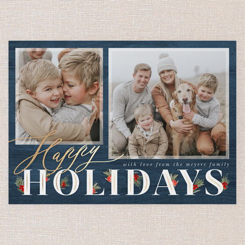 Hints Of Holly Holiday Card, Blue, 5x7 Flat, Holiday, Matte, Signature Smooth Cardstock, Square, Blue