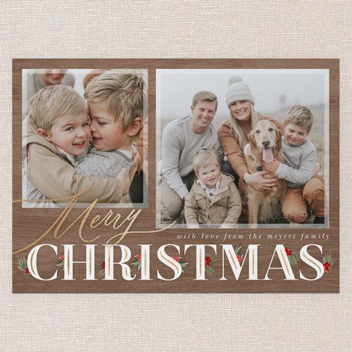 Hints Of Holly Holiday Card, Brown, 5x7 Flat, Christmas, Luxe Double-Thick Cardstock, Square, Brown