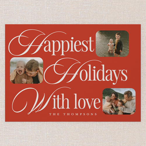 Elegant Festive Tidings Holiday Card, Red, 5x7 Flat, Holiday, Pearl Shimmer Cardstock, Square