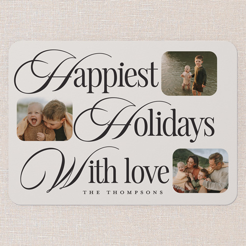 Elegant Festive Tidings Holiday Card, Beige, 5x7 Flat, Holiday, Pearl Shimmer Cardstock, Rounded