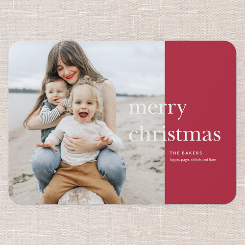 Simple Joyful Moments Holiday Card, Red, 5x7 Flat, Christmas, 100% Recycled Cardstock , Rounded, Red