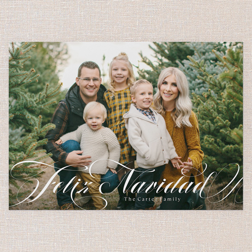 Swirling Sentiments Holiday Card, White, 5x7 Flat, Feliz Navidad, Pearl Shimmer Cardstock, Square