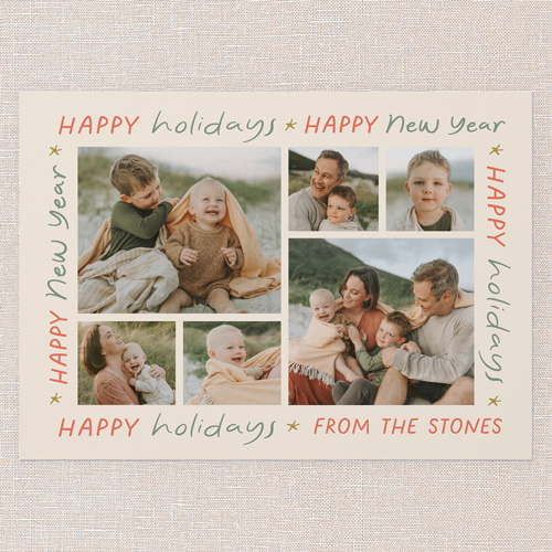 Happy Holiday Tidings Holiday Card, Beige, 5x7 Flat, Holiday, 100% Recycled Cardstock , Square, Cream