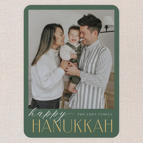 Merry Modern Tidings Holiday Card, Green, 5x7 Flat, Hanukkah, Standard Smooth Cardstock, Rounded, Green